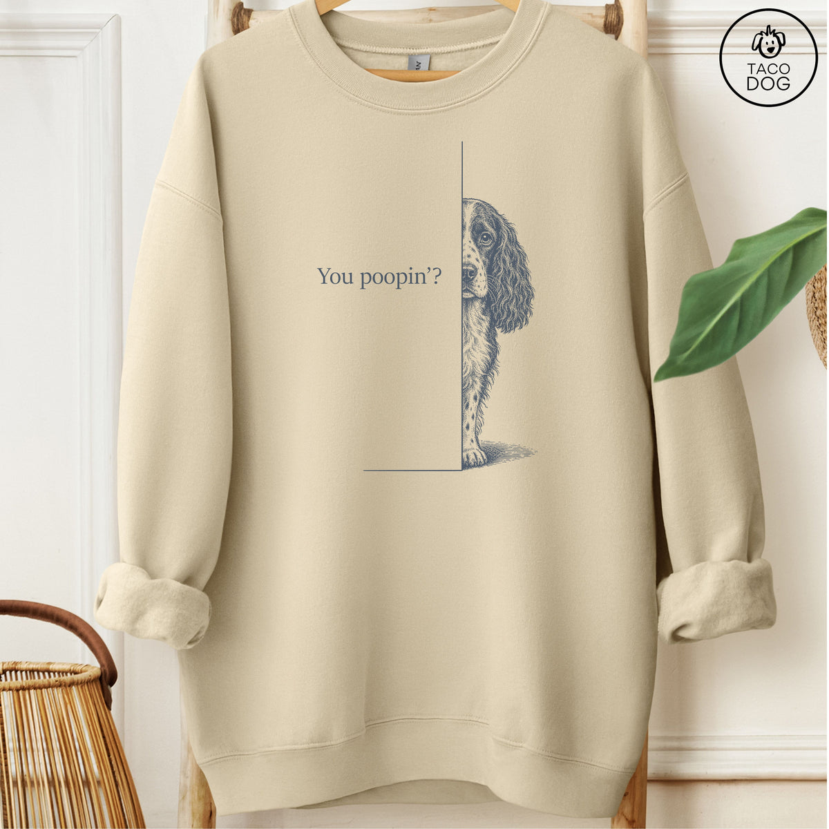 Springer Spaniel Poopin Sweatshirt Sand Taco-Dog