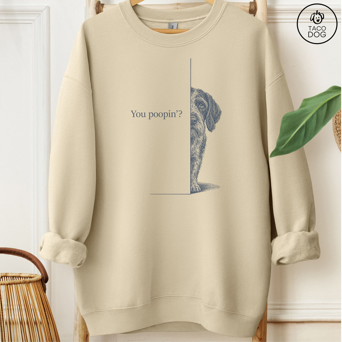 Wirehaired Pointing Griffon Poopin Sweatshirt Sand Taco-Dog