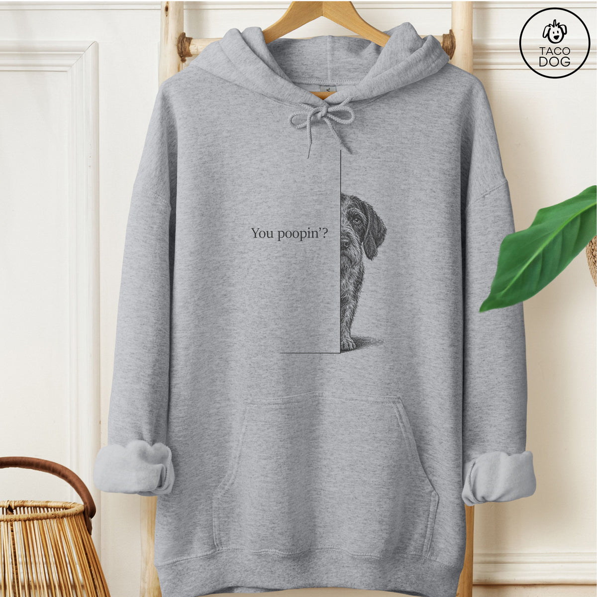 Wirehaired Pointing Griffon Poopin Hoodie Graphite Heather Taco-Dog