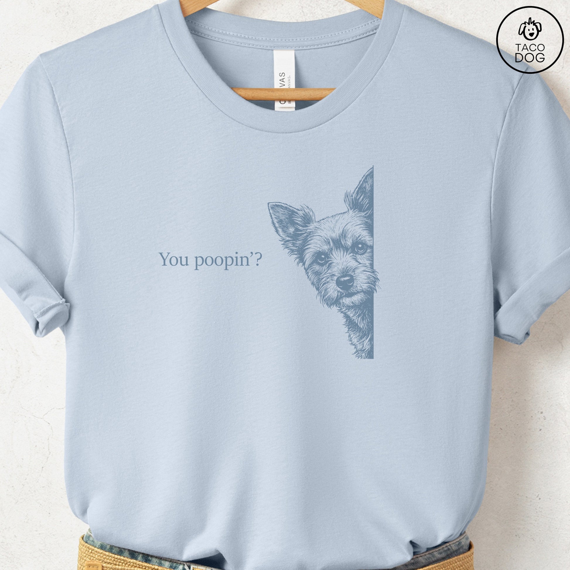 Yorkshire Terrier Yorkie Poopin T-Shirt Light Blue Taco-Dog