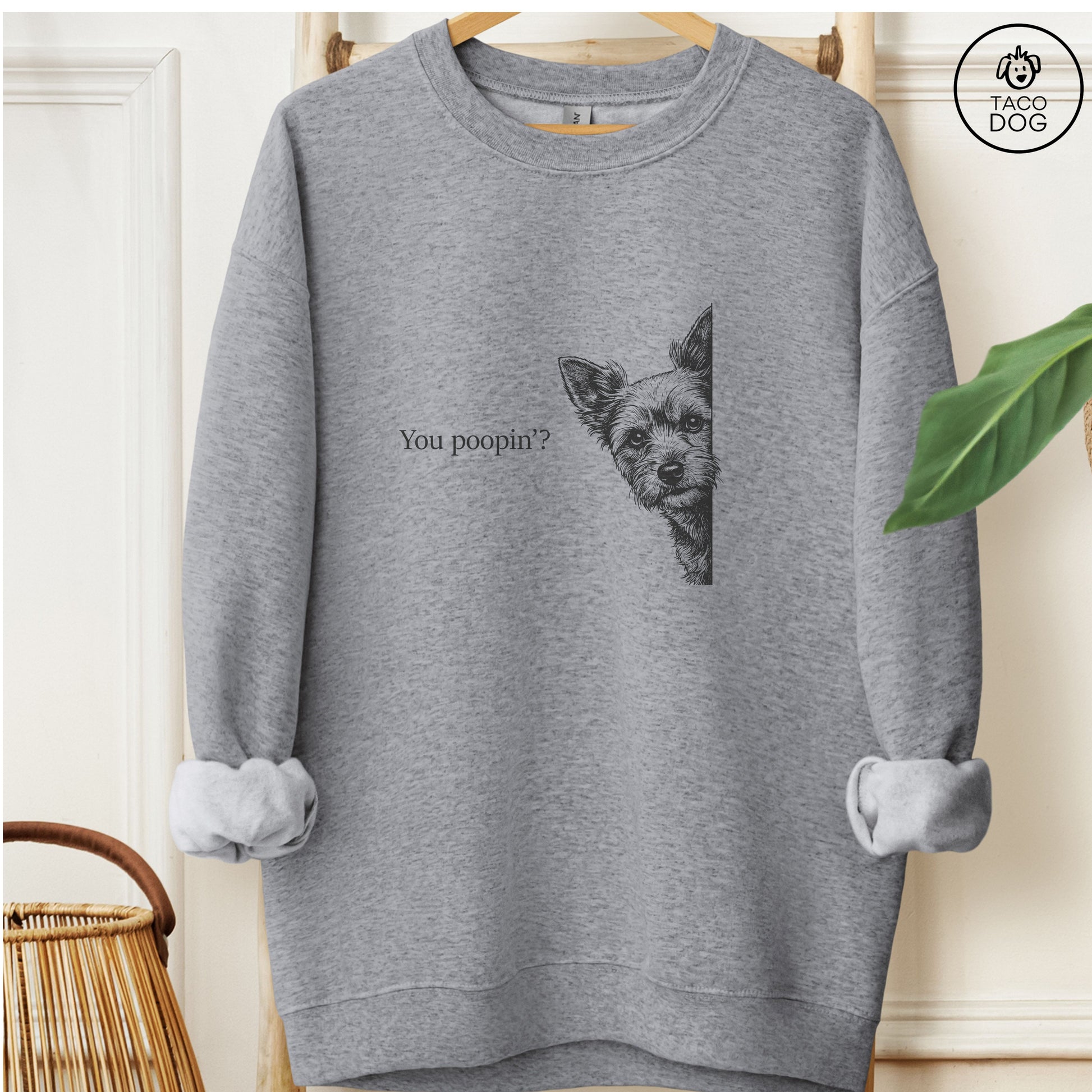 Yorkshire Terrier Yorkie Poopin Sweatshirt Graphite Heather Taco-Dog