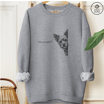 Yorkshire Terrier Yorkie Poopin Sweatshirt Graphite Heather Taco-Dog