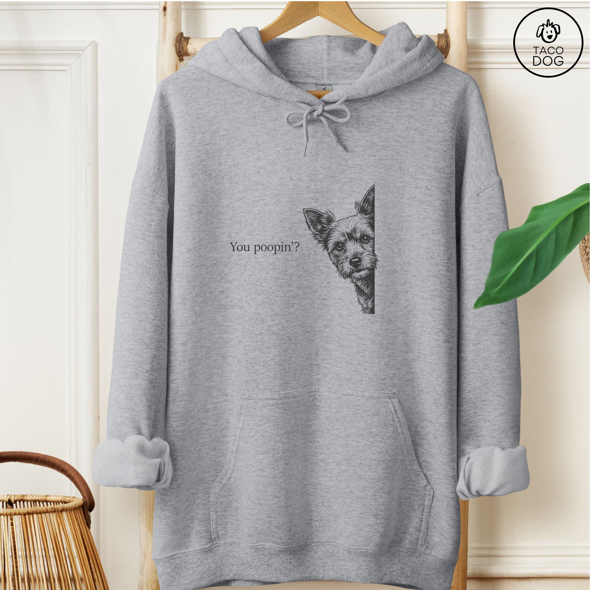Yorkshire Terrier Yorkie Poopin Hoodie Graphite Heather Taco-Dog