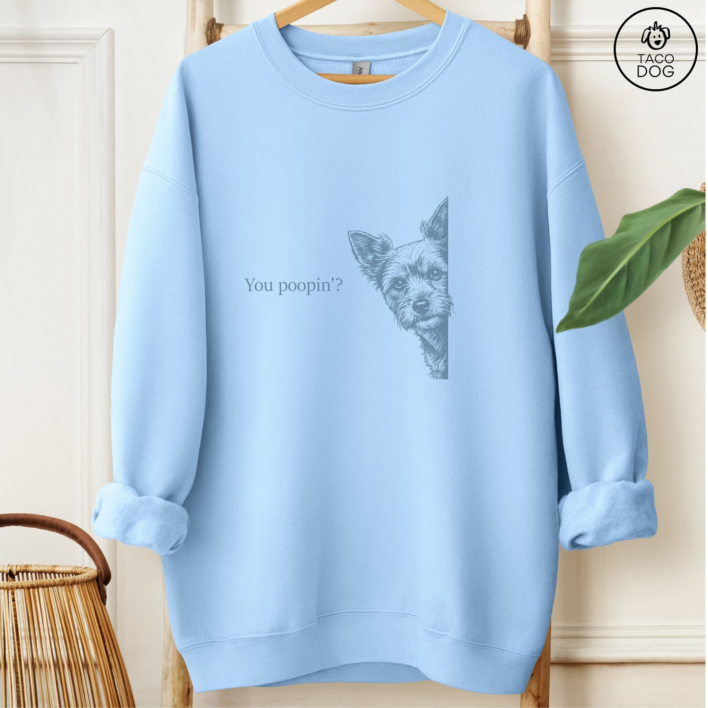 Yorkshire Terrier Yorkie Poopin Sweatshirt Light Blue Taco-Dog