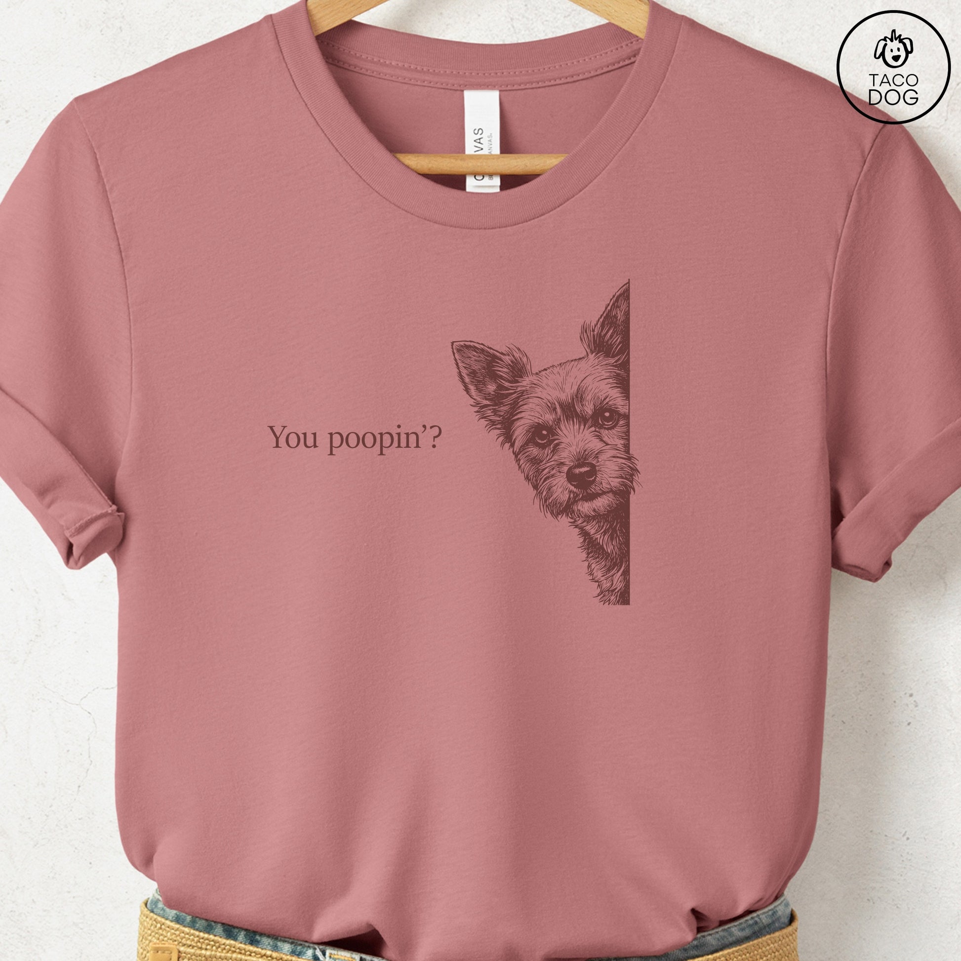 Yorkshire Terrier Yorkie Poopin T-Shirt Heather Mauve Taco-Dog