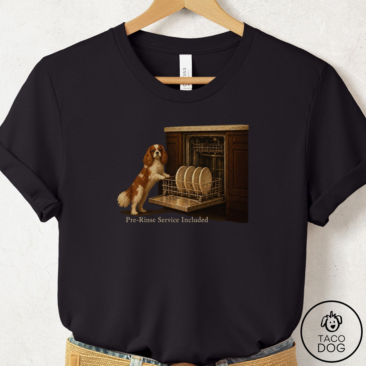 Cavalier King Charles Spaniel Pre-Rinse T-Shirt, design close-up