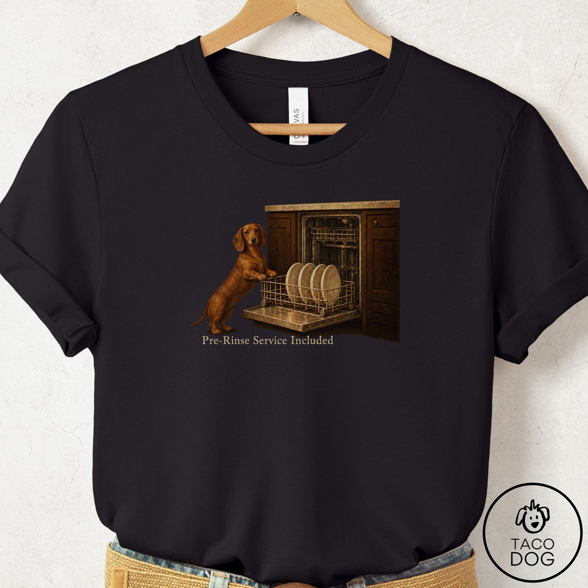 Dachshund Pre-Rinse T-Shirt Black Taco-Dog