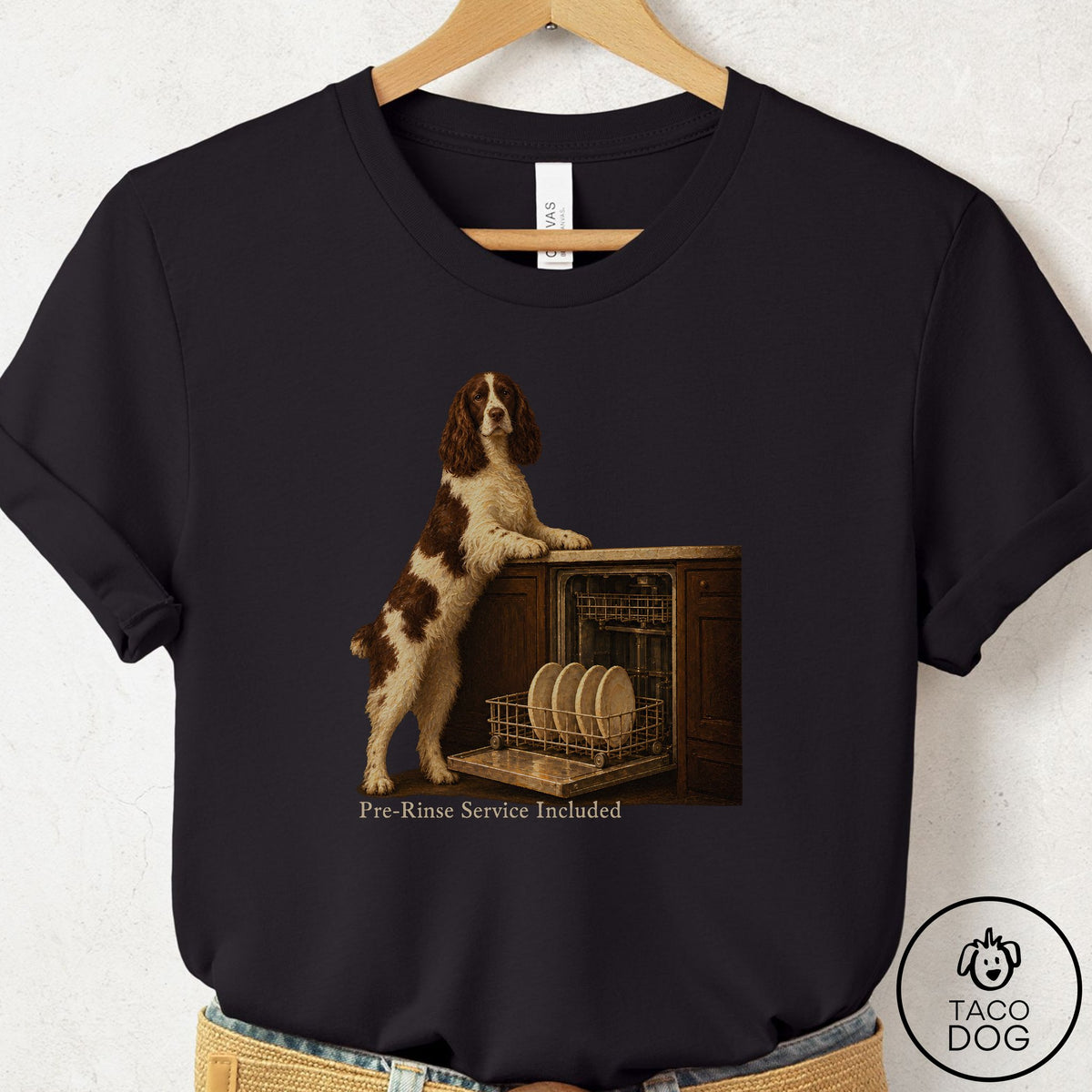 Springer Spaniel Pre-Rinse T-Shirt Black Taco-Dog