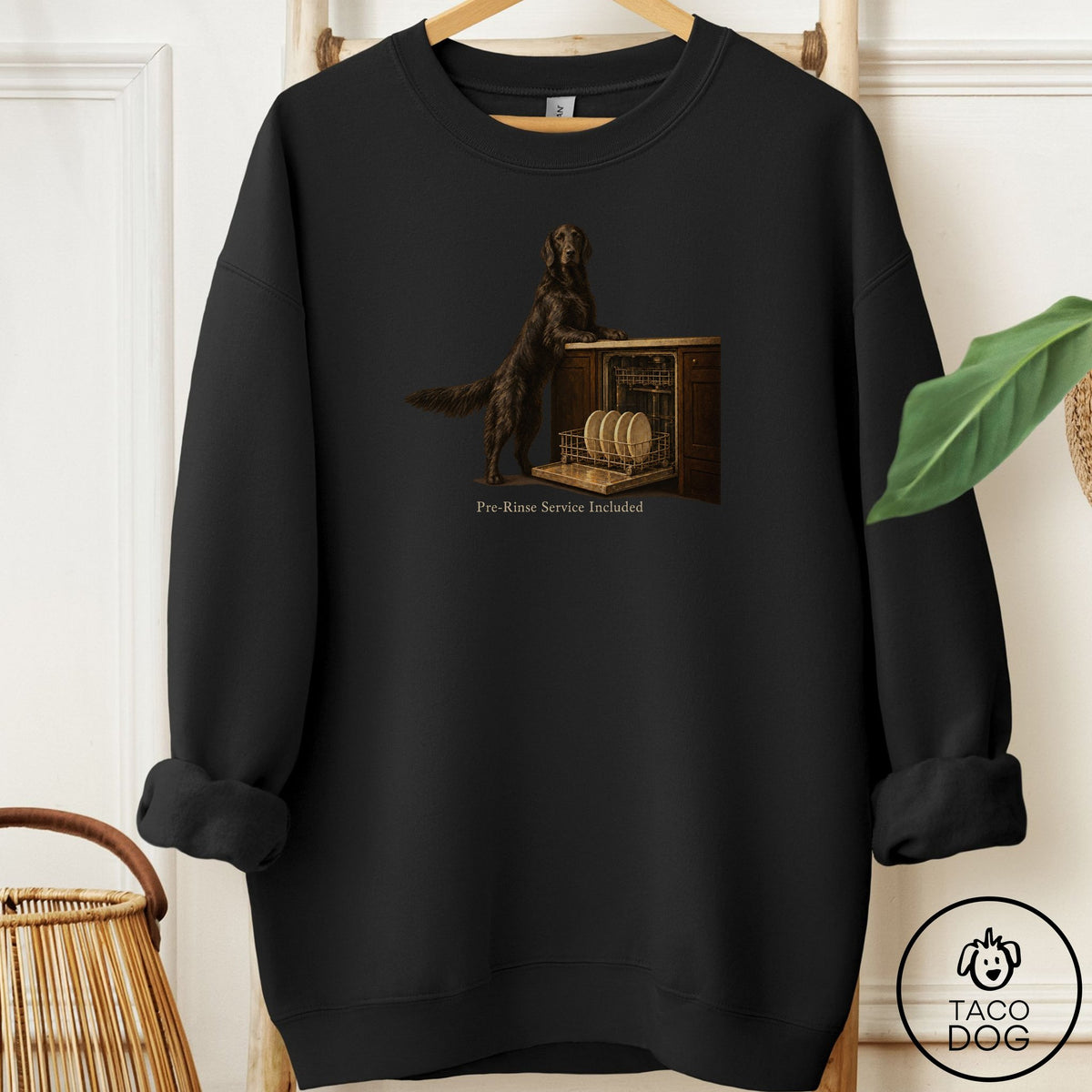 Flat-Coated Retriever Pre-Rinse Sweatshirt Black Taco-Dog
