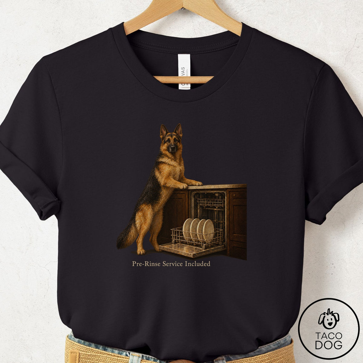 German Shepherd Pre-Rinse T-Shirt Black Taco-Dog