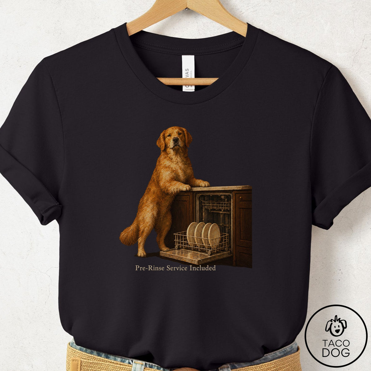 Golden Retriever Pre-Rinse T-Shirt Black Taco-Dog