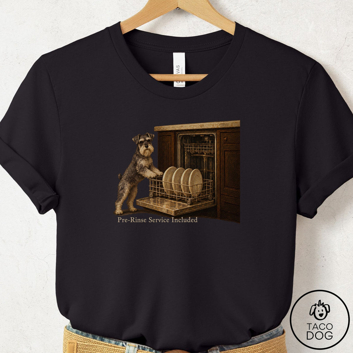 Schnauzer Pre-Rinse T-Shirt, design close-up