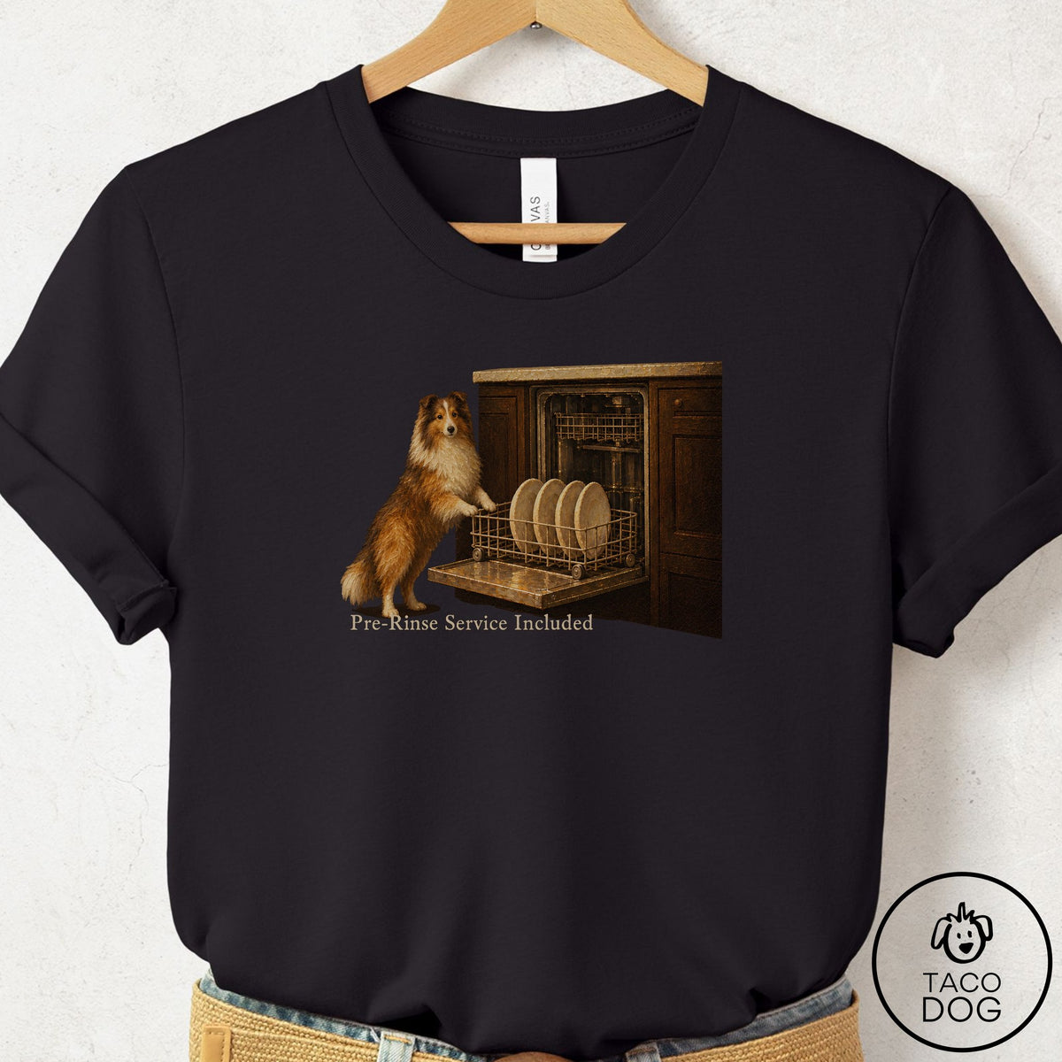Shetland Sheepdog Pre-Rinse T-Shirt Black Taco-Dog