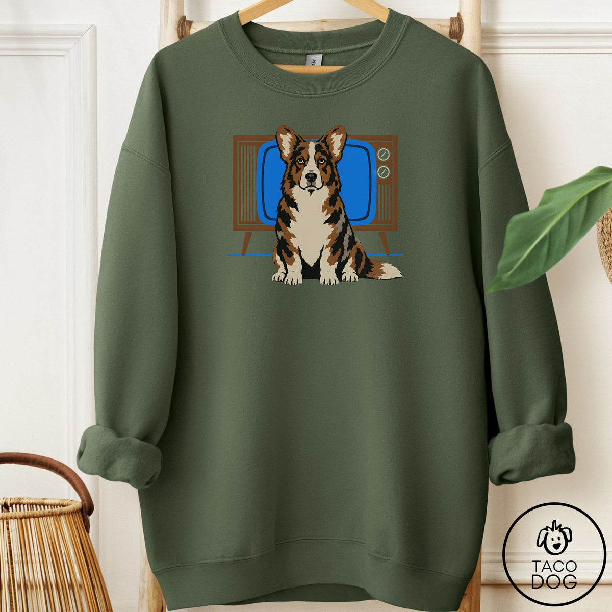 Cardigan Welsh Corgi Program Sweatshirt Military Green Taco-Dog