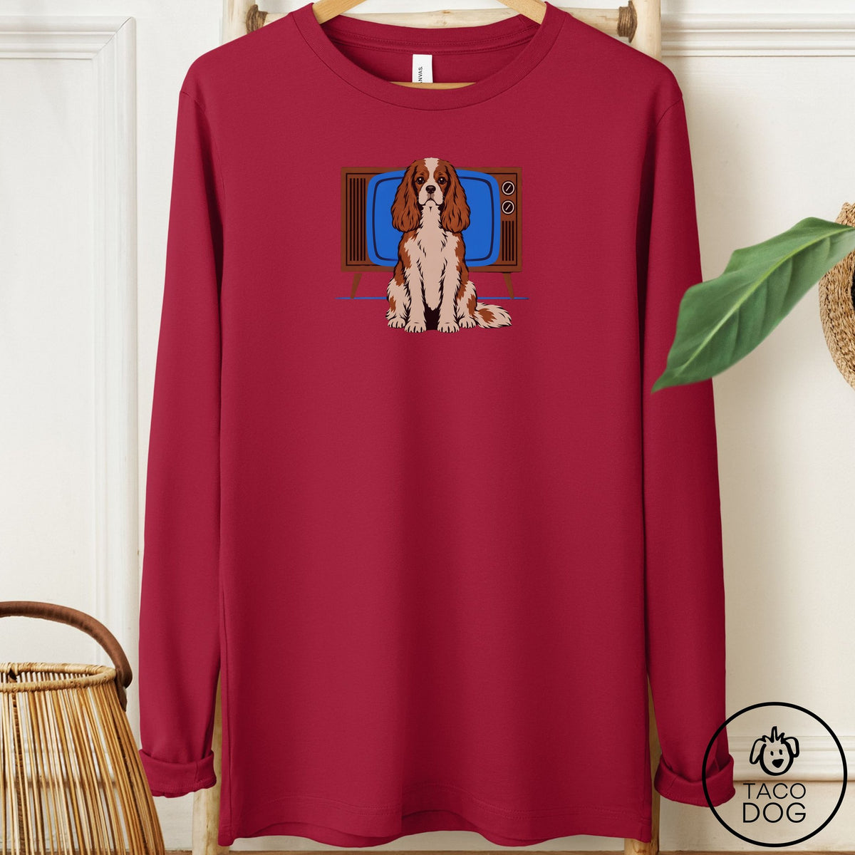 Cavalier King Charles Spaniel Program Long Sleeve Tee Cardinal Taco-Dog