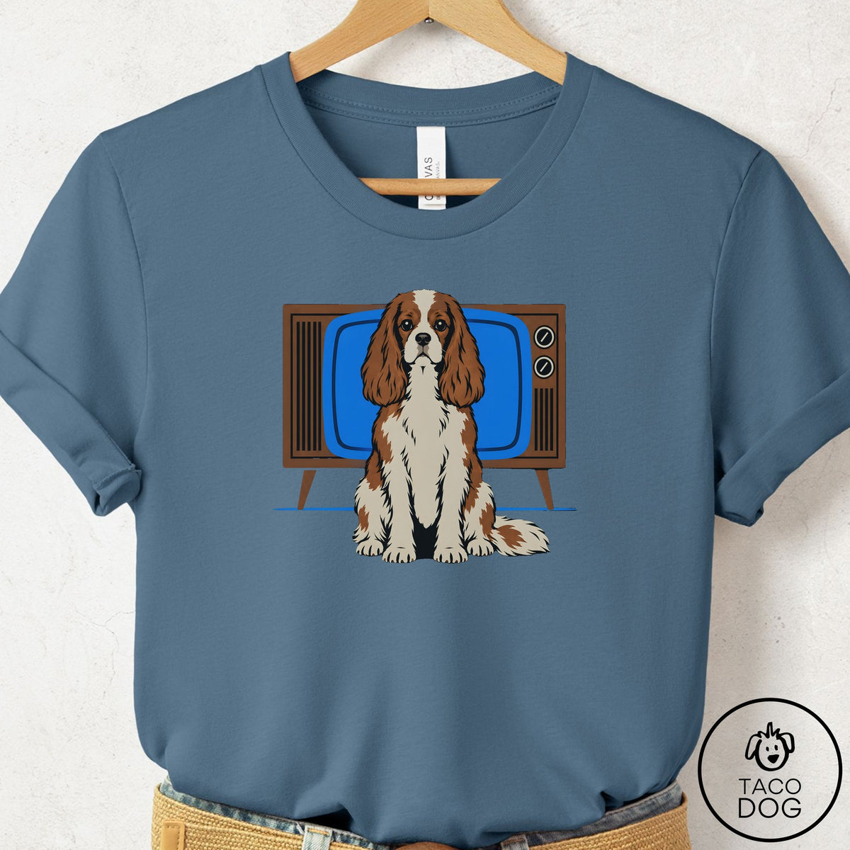 Cavalier King Charles Spaniel Program T-Shirt Steel Blue Taco-Dog
