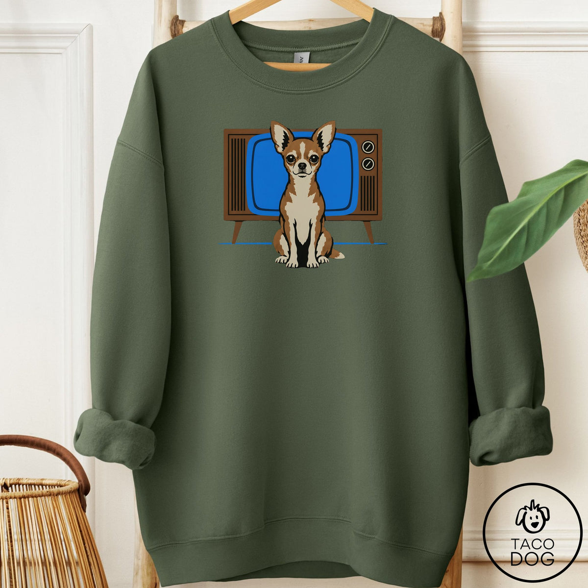 Chihuahua Program Sweatshirt Military Green Taco-Dog