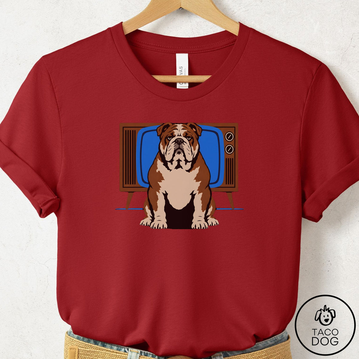 English Bulldog Program T-Shirt Canvas Red Taco-Dog