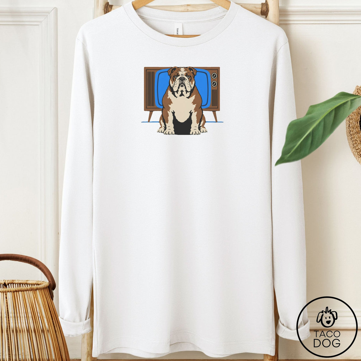 English Bulldog Program Long Sleeve Tee White Taco-Dog