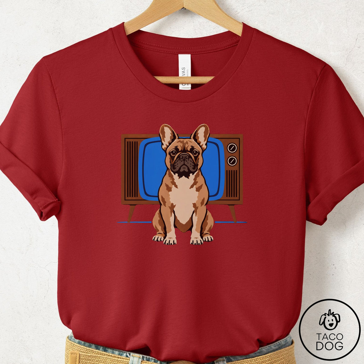French Bulldog Frenchie Program T-Shirt Canvas Red Taco-Dog