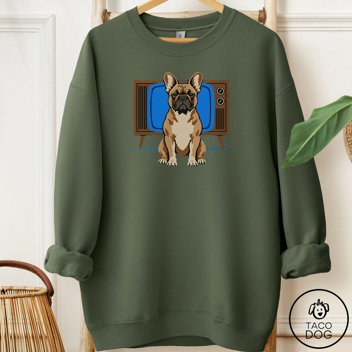 French Bulldog Frenchie Program Sweatshirt Military Green Taco-Dog