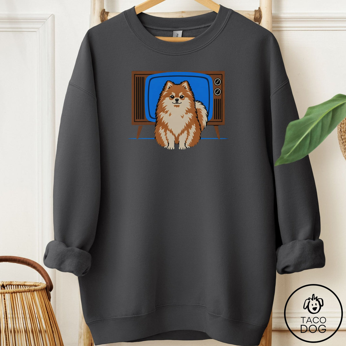 Pomeranian Program Sweatshirt Charcoal Taco-Dog