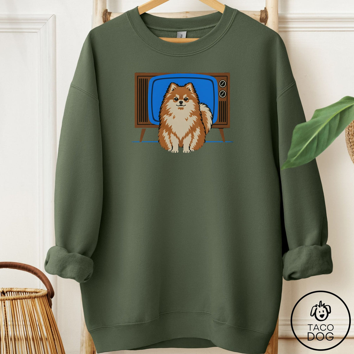Pomeranian Program Sweatshirt Military Green Taco-Dog
