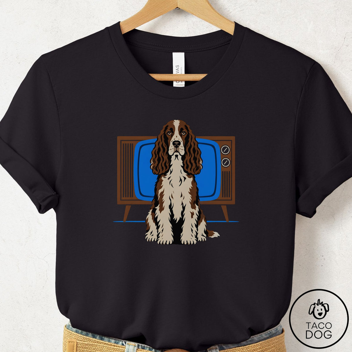 Springer Spaniel Program T-Shirt Black Taco-Dog