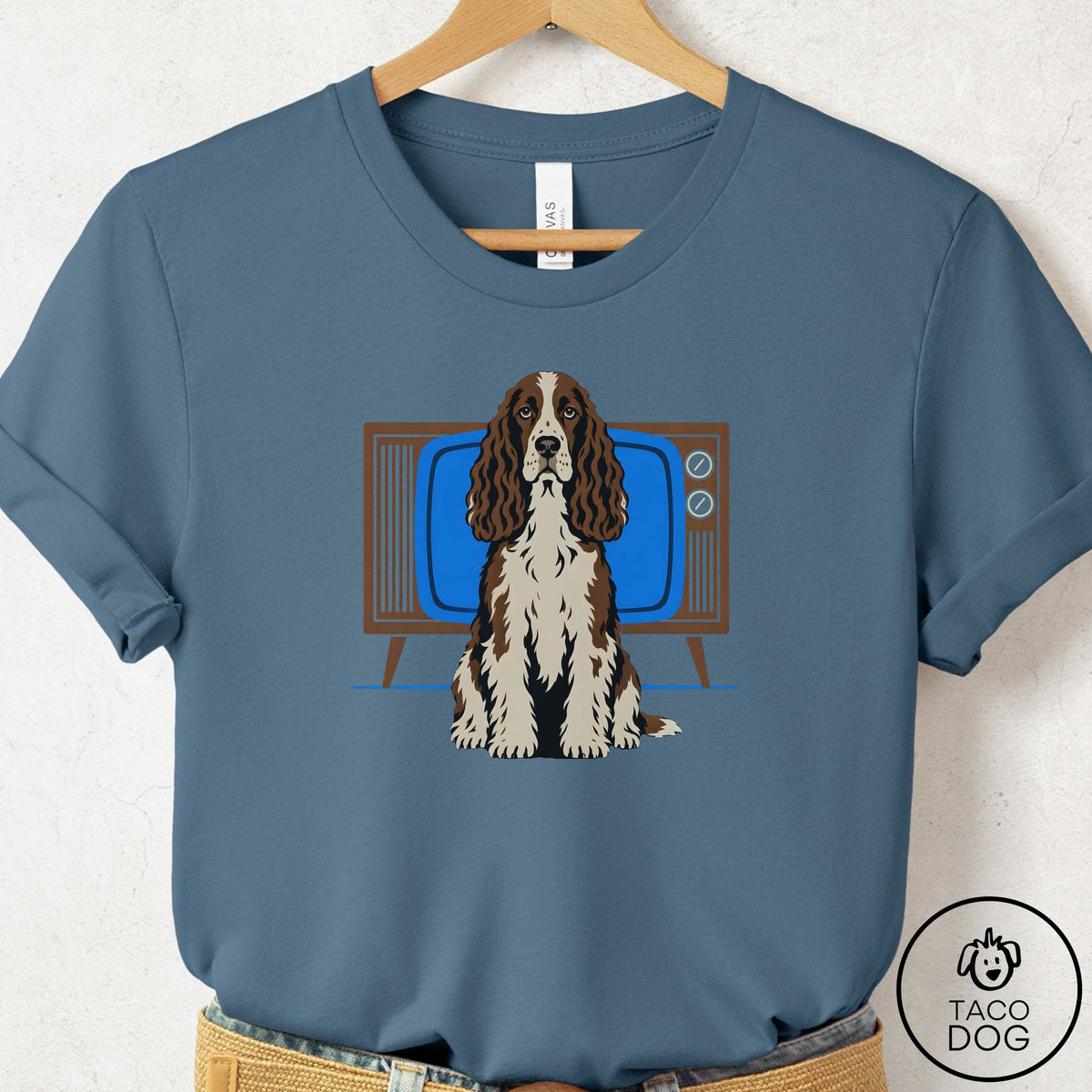 Springer Spaniel Program T-Shirt Steel Blue Taco-Dog