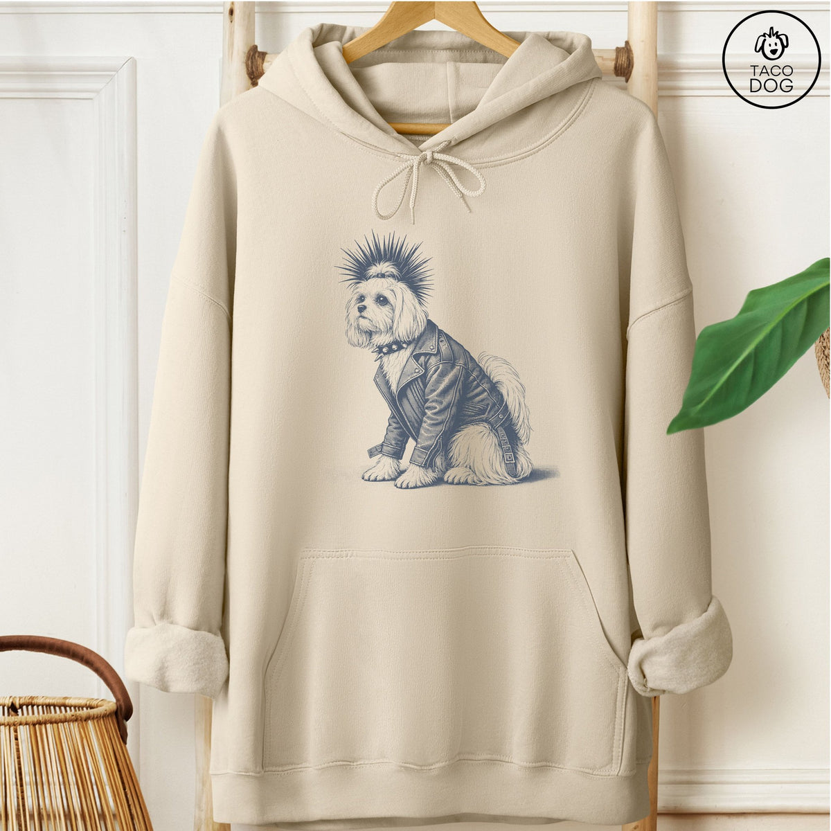 Maltese Punk Hoodie Sand Taco-Dog
