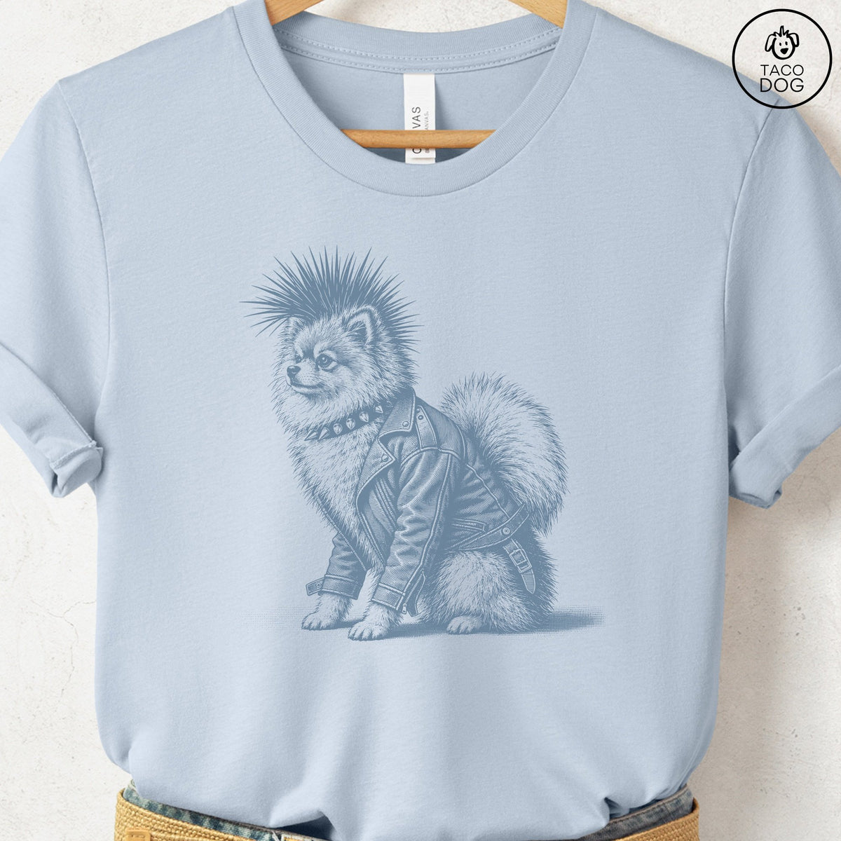 Pomeranian Punk T-Shirt Light Blue Taco-Dog