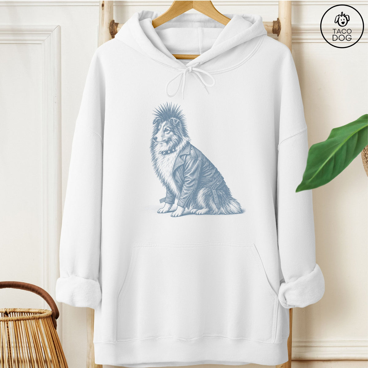 Shetland Sheepdog Punk Hoodie White Taco-Dog