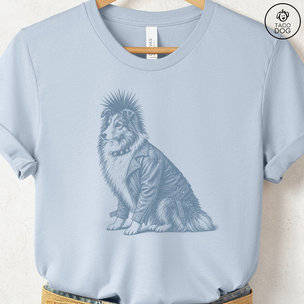 Shetland Sheepdog Punk T-Shirt Light Blue Taco-Dog