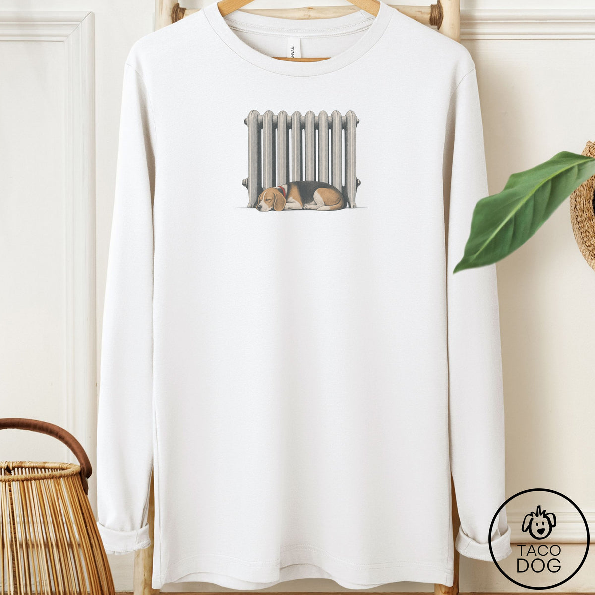 Beagle Radiator Long Sleeve Tee White Taco-Dog