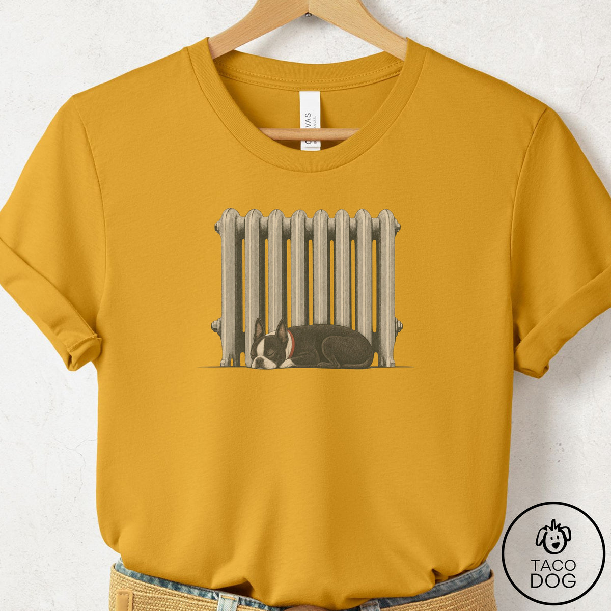Boston Terrier Radiator T-Shirt Mustard Taco-Dog