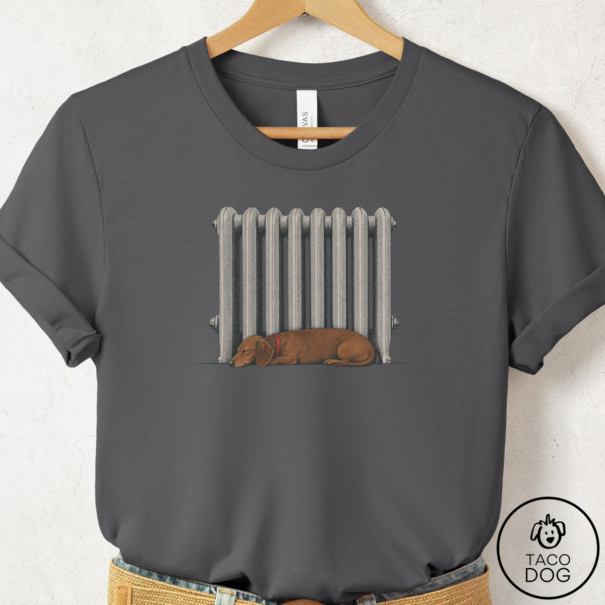 Dachshund Radiator T-Shirt Asphalt Taco-Dog