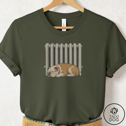 English Bulldog Radiator T-Shirt Military Green Taco-Dog