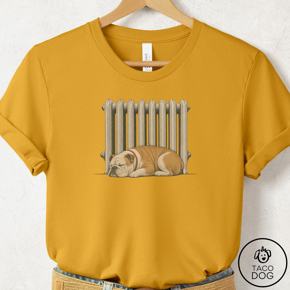 English Bulldog Radiator T-Shirt Mustard Taco-Dog