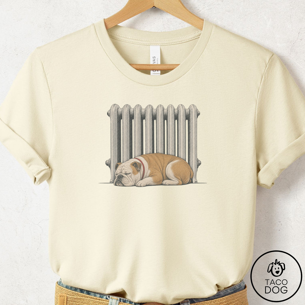 English Bulldog Radiator T-Shirt Natural Taco-Dog