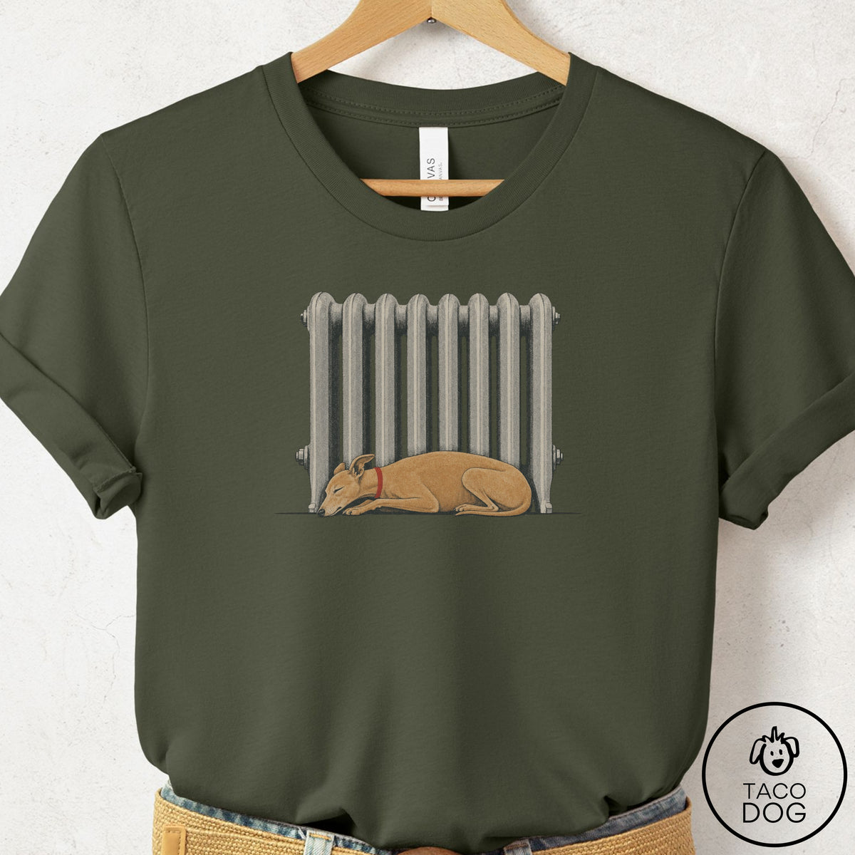Italian Greyhound Whippet Radiator T-Shirt Military Green Taco-Dog