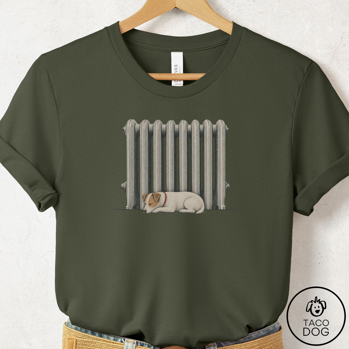 Jack Russell Radiator T-Shirt Military Green Taco-Dog