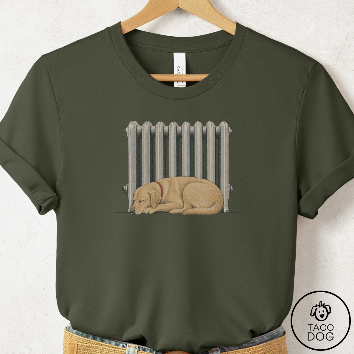 Labrador Retriever Radiator T-Shirt Military Green Taco-Dog