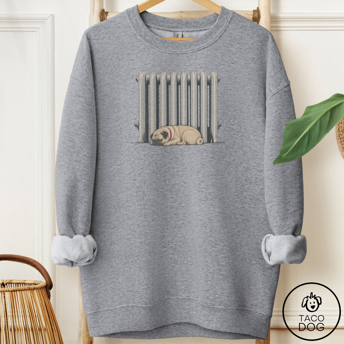 Pug Radiator Sweatshirt Graphite Heather Taco-Dog