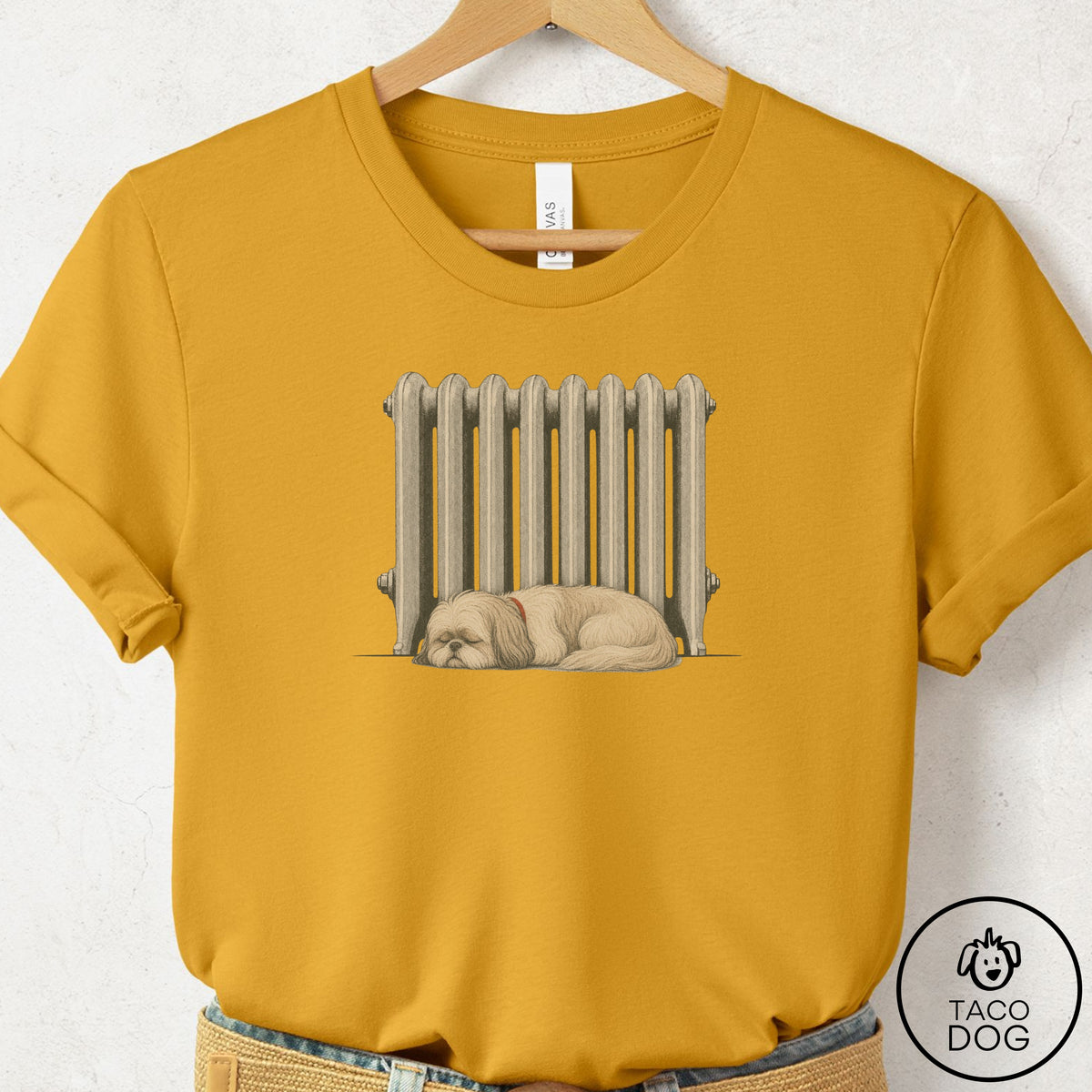 Shih Tzu Radiator T-Shirt Mustard Taco-Dog