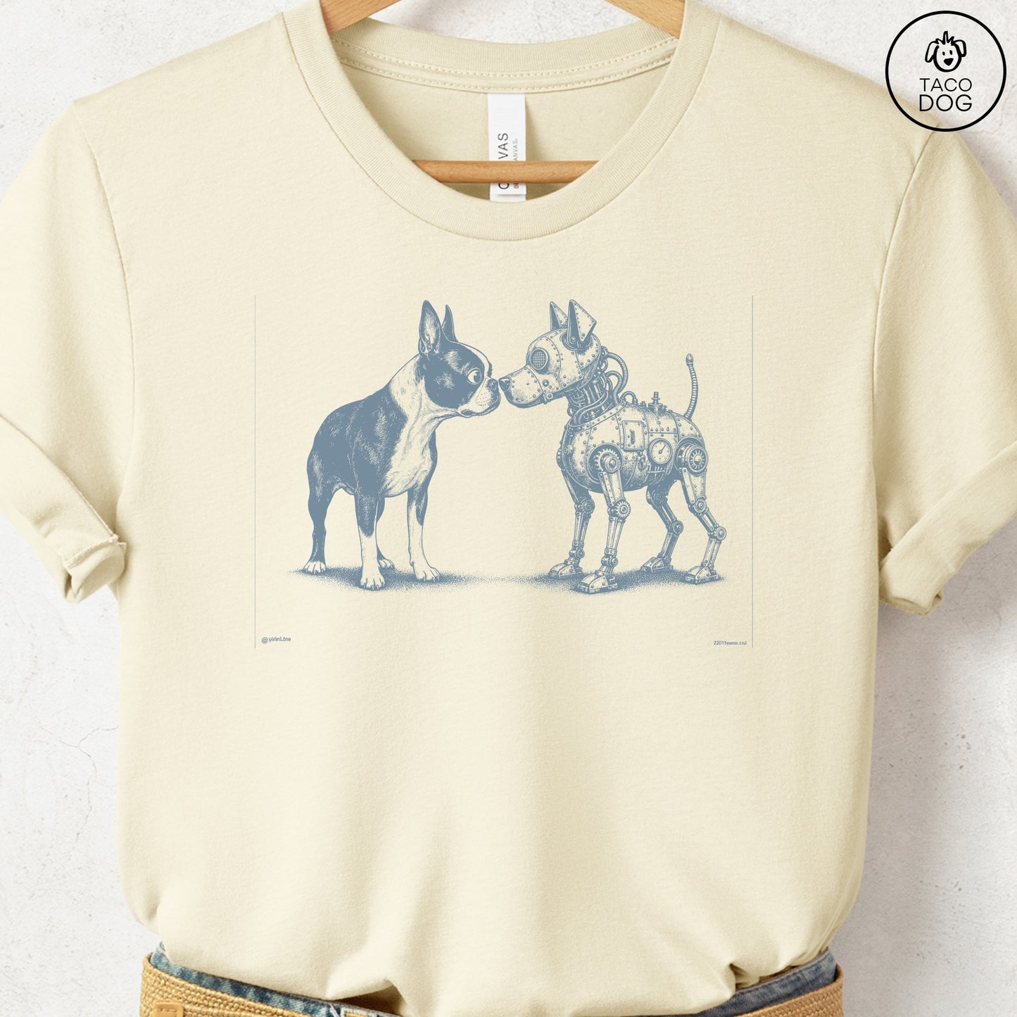 Boston Terrier Robot Dog T-Shirt Natural S Taco-Dog