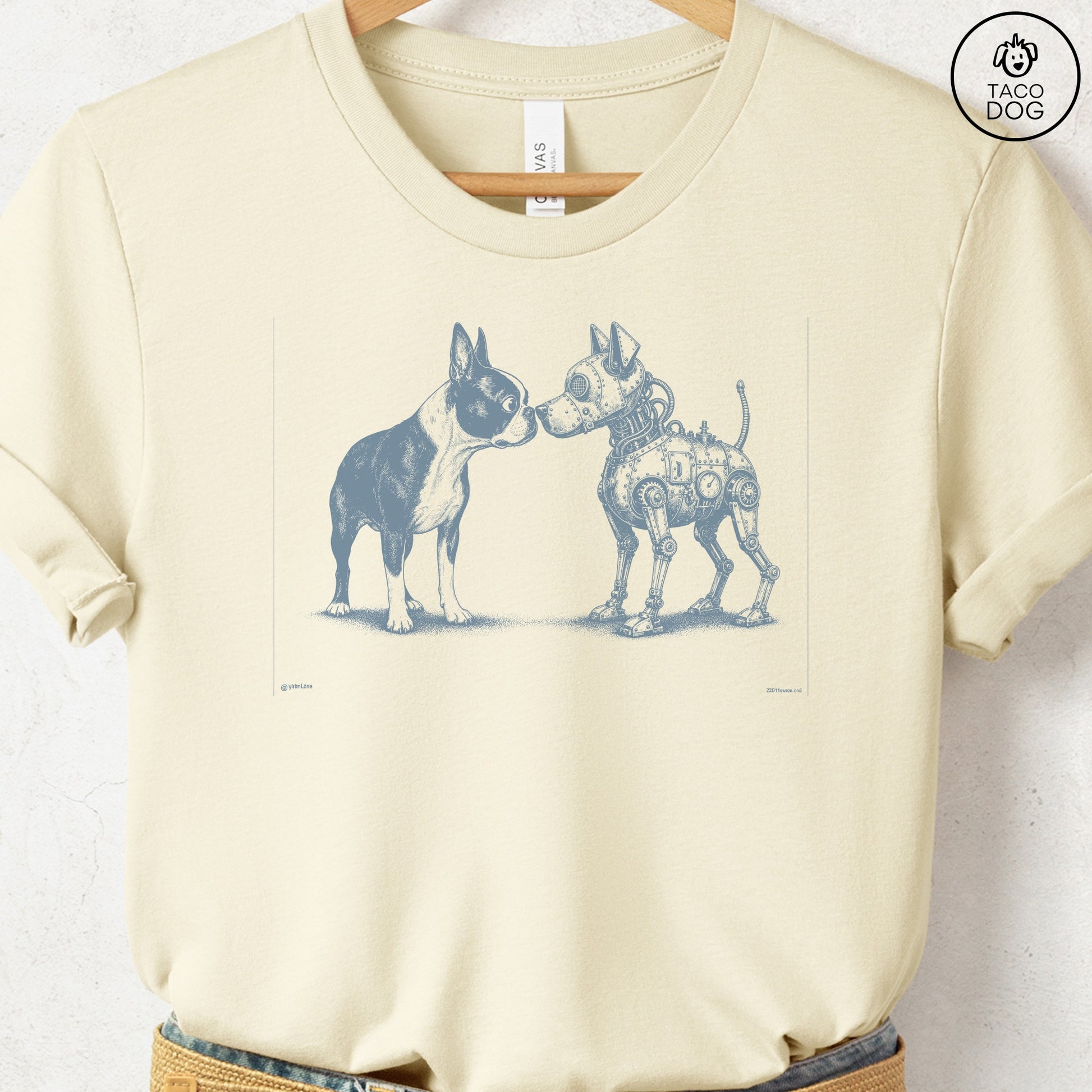 Boston Terrier Robot Dog T-Shirt Natural S Taco-Dog