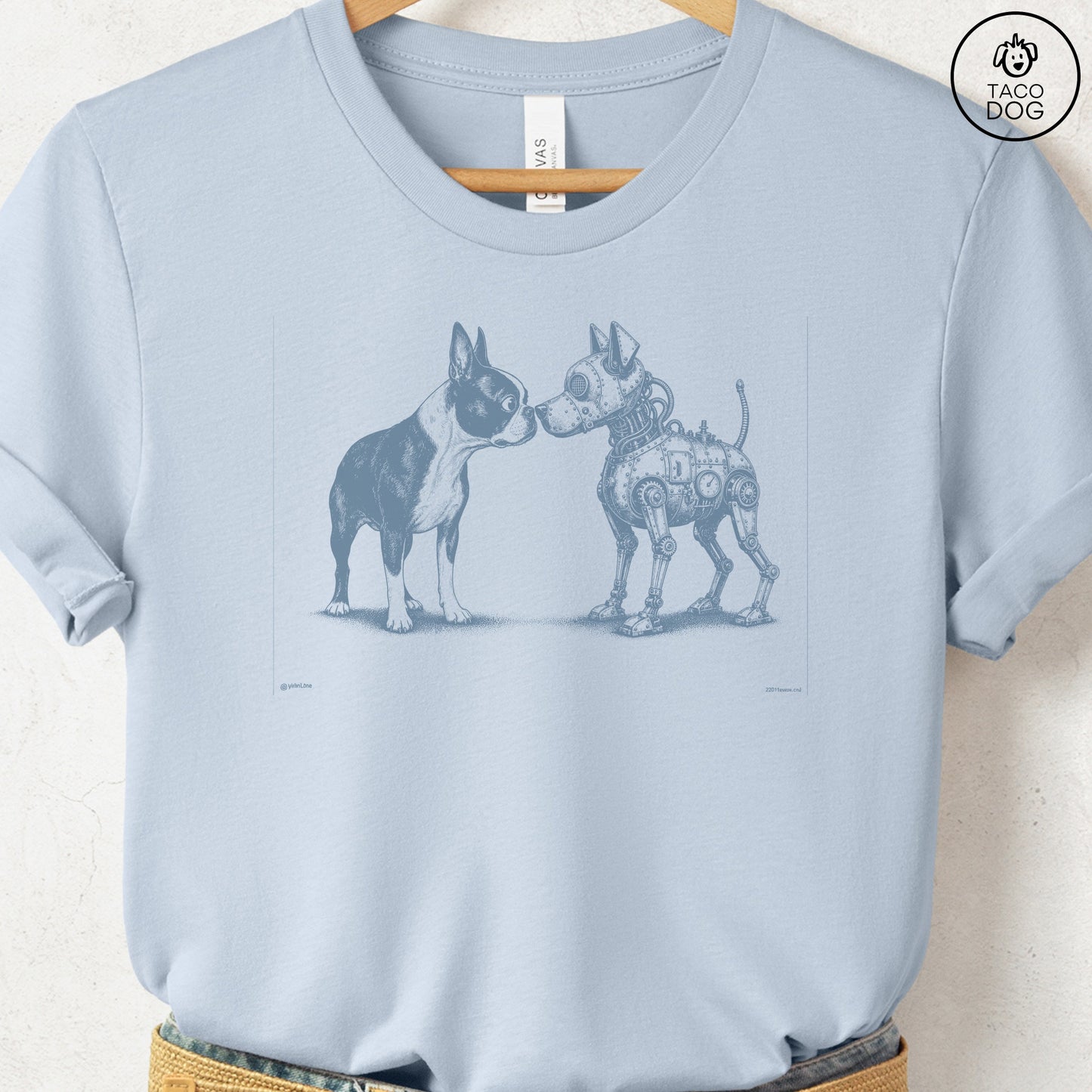 Boston Terrier Robot Dog T-Shirt Light Blue S Taco-Dog