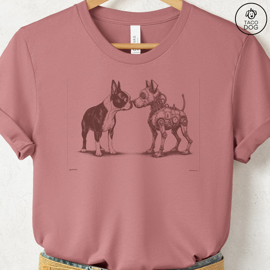 Boston Terrier Robot Dog T-Shirt Heather Mauve Taco-Dog