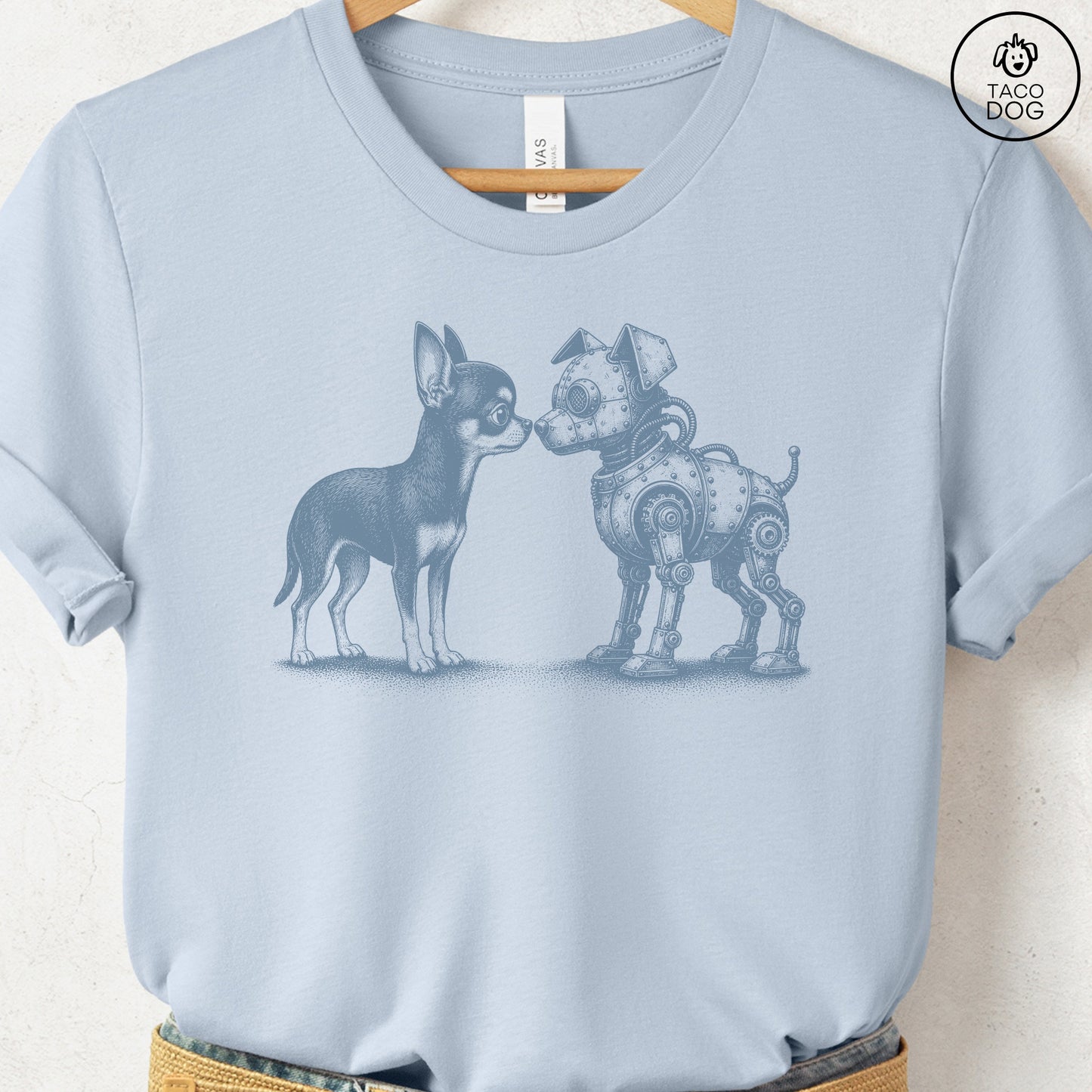Chihuahua Robot Dog T-Shirt Light Blue S Taco-Dog