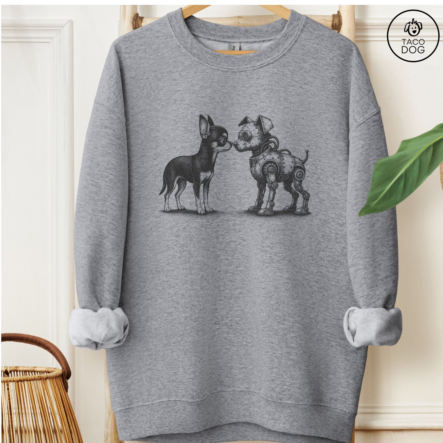 Chihuahua Robot Dog Sweatshirt Graphite Heather M Taco-Dog